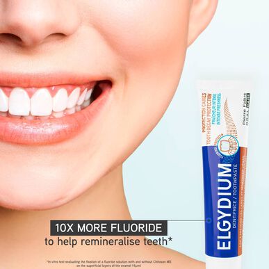 Elgydium Tooth Decay Protection Intense Fresh -hammastahna reikiintymisen ehkäisyyn fluorinolia sisältävällä 75 ml