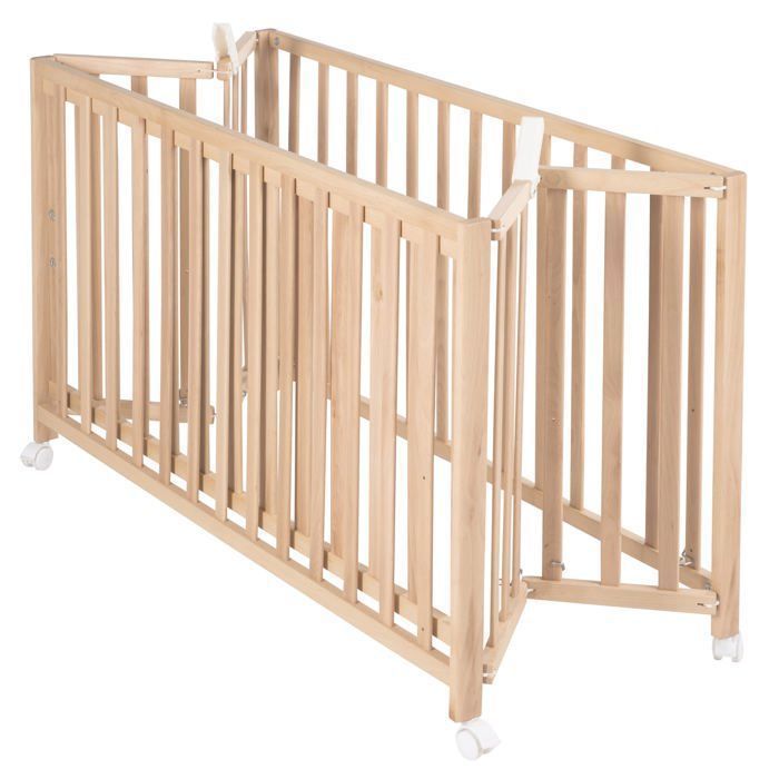 Cuna plegable para bebé - 60 x 120 cm - ROBA - PLEGABLE - Ruedas - Madera natural
