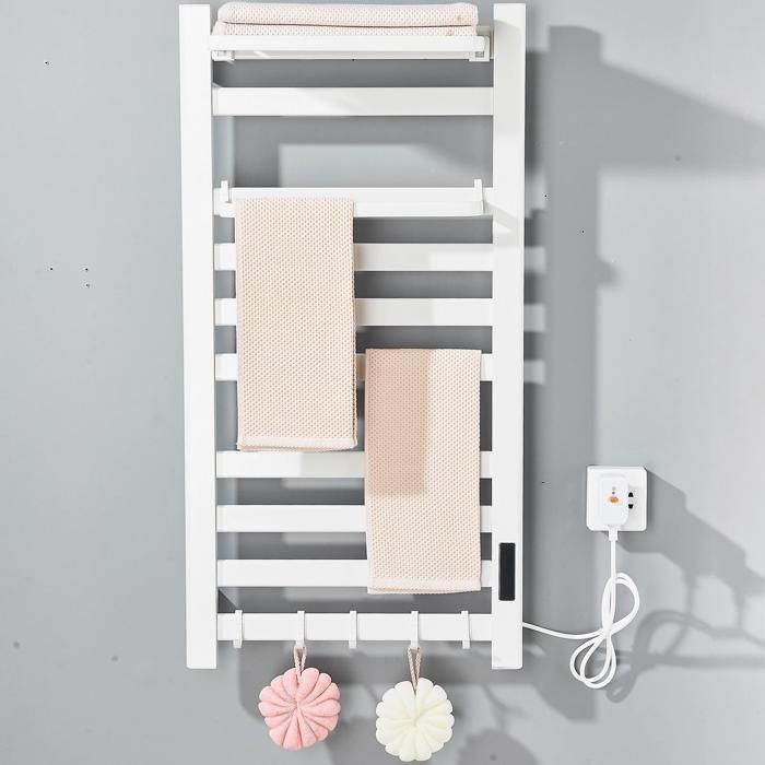 Elektrische handdoekverwarmer met ingebouwde verwarming, led-display, wit, wandmontage handdoekrek voor de badkamer