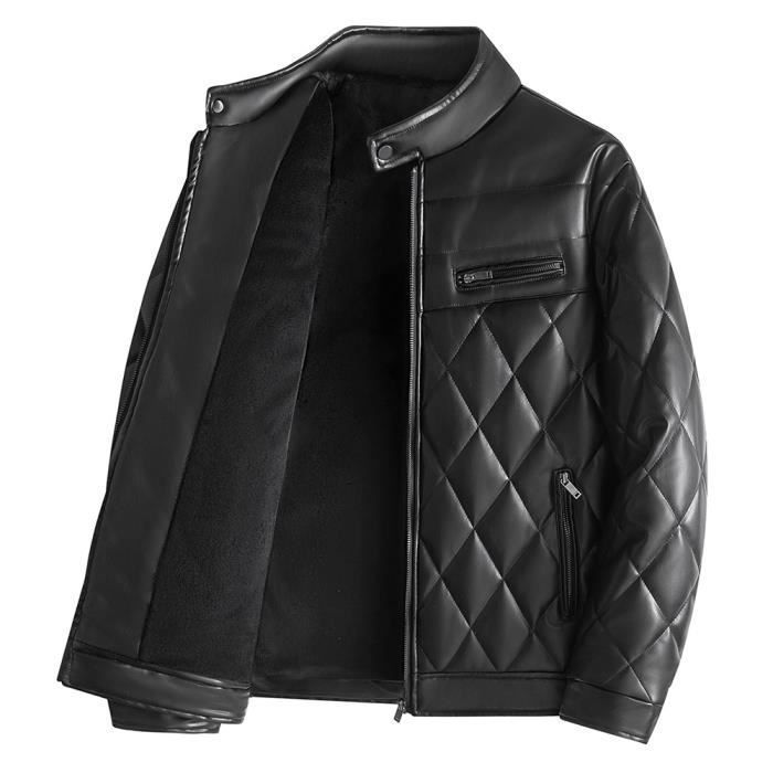Chaqueta de moto para hombre INSFITY - Forro polar doble grueso, cuello alto - Negra
