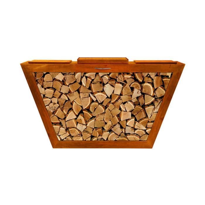 HOME DELUXE Grenier à bois 'PAULO' 160 cm x 40 cm x 60 cm, Inclus 2 x planches à découper en plastique, 1 x tiroir à cendres