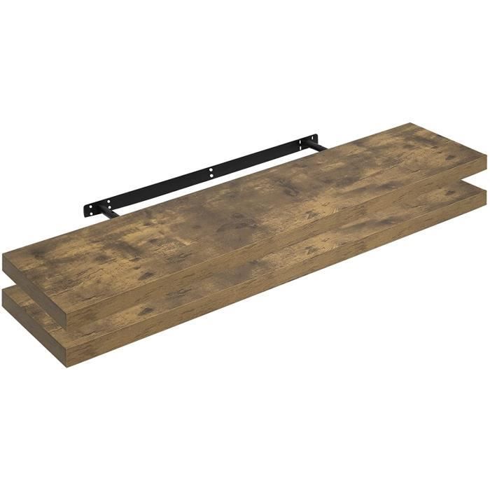 Juego de 2 estantes de pared WOLTU, estante colgante, estante flotante para CD/DVD, 120x23x3,8cm, marrón rústico, RG9315hov-2