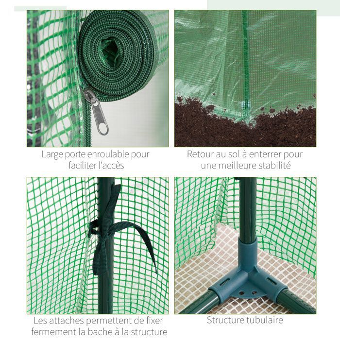 Invernadero de jardín - invernadero para balcón - Outsunny - cubierta de PE reforzada con puerta enrollable con cremallera - estructura de acero - 100x50x150cm - verde