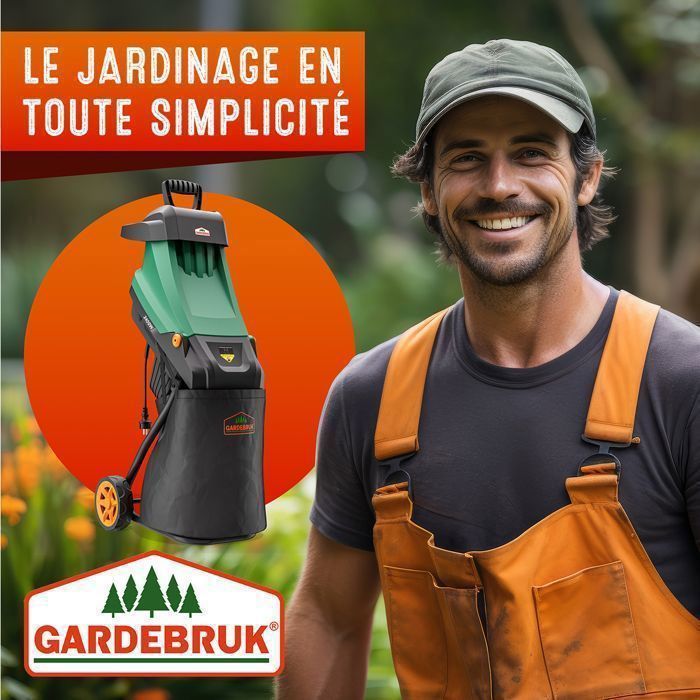 Gardebruk® Broyeur de Jardin végétaux 2400 W déchiqueteur Jardin électrique Sac 2x50L Branches arbuste 45mm déchets verts