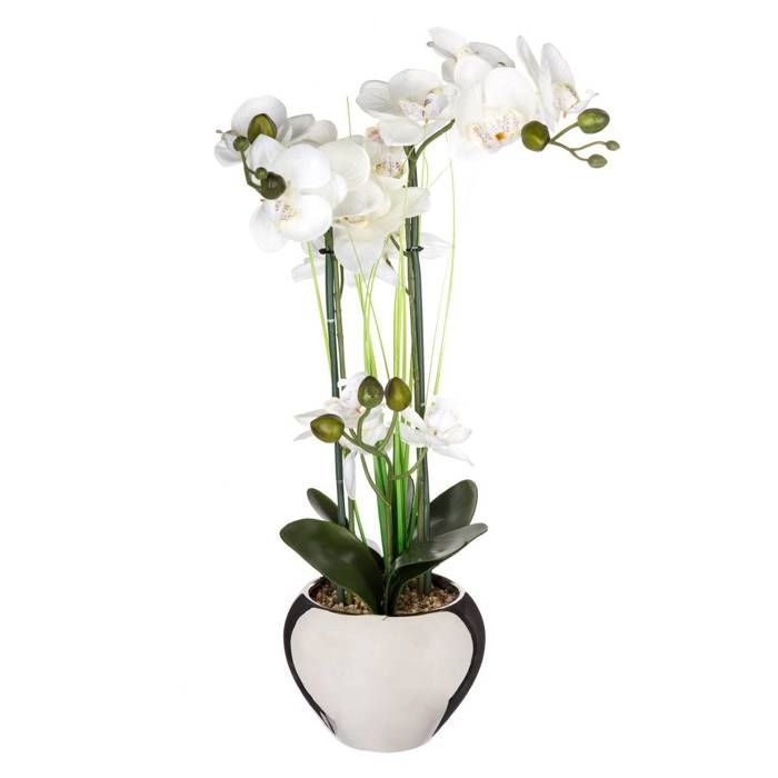 Artificial orchid in a silver ceramic vase, 53cm high - Atmosphera Interior Designer