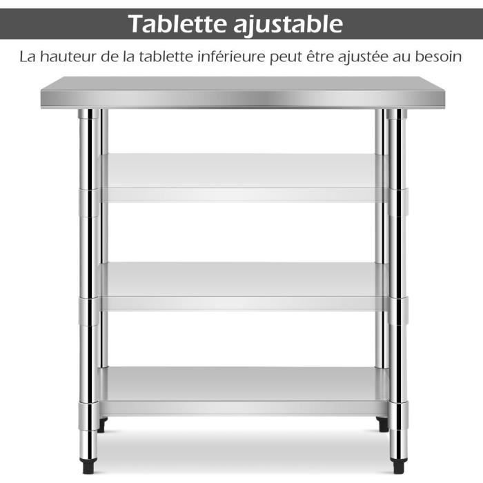 Mesa de trabajo de cocina COSTWAY de acero inoxidable con estante central ajustable, 91,5 x 61 x 90 cm, carga máxima 150 kg, encimera de acero inoxidable.