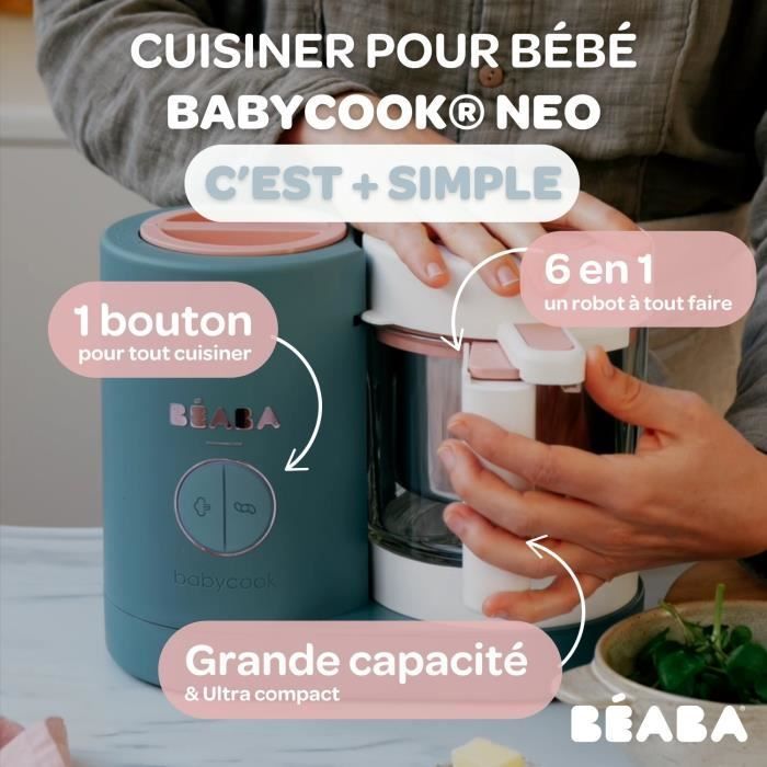 BÉABA - Babycook Neo, 6-in-1 Steamer - Made in France - Glass Bowl - XL Capacity - Eucalyptus