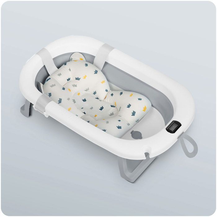 Baignoire pliable bébé - RICOKIDS - Thermomètre intégré - Insert nouveau-né - Blanc et gris - Pliable et légère