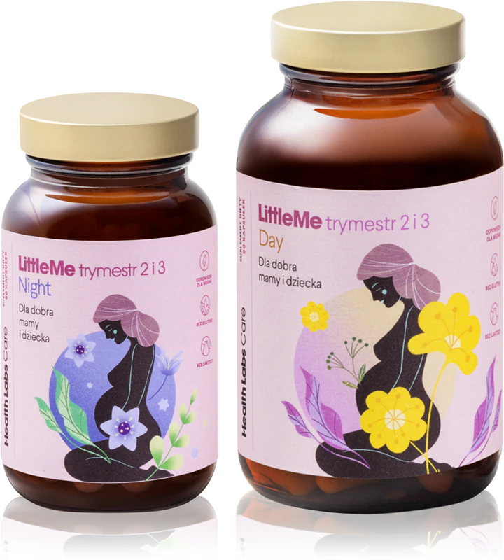 Cápsulas de suplemento alimentar Health Labs Care LittleMe para gestantes no segundo e terceiro trimestres.