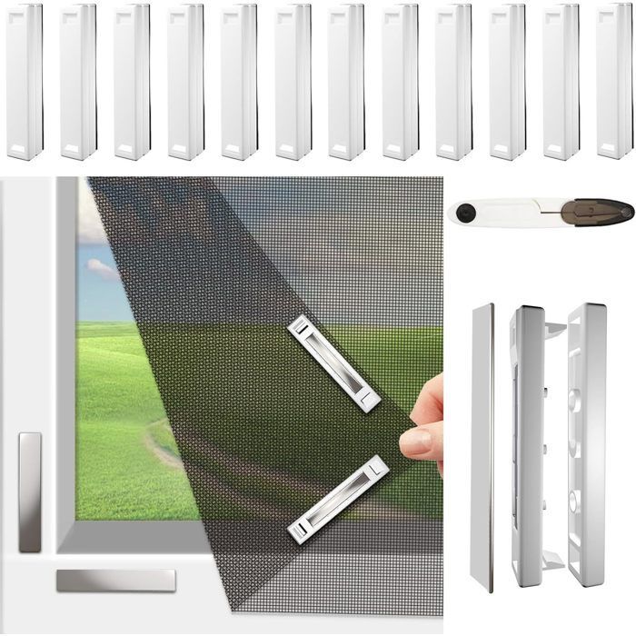 Moustiquaire de fenêtre avec Fixation magnétique innovante | 150 x 130 cm découpable Individuellement, avec 16 aimants [Noir]
