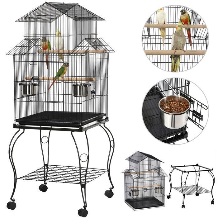 Jaula para pájaros Yaheetech con ruedas para periquitos, canarios, cacatúas, loros conuros, pinzones y agapornis, para uso exterior, 59 x 59 x 139,5 cm