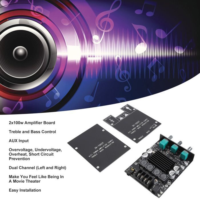 Placa amplificadora Bluetooth OMABETA 2x100W, placa amplificadora HiFi con control de graves y agudos, TPA3116D2, entradas AUX, DC12-24
