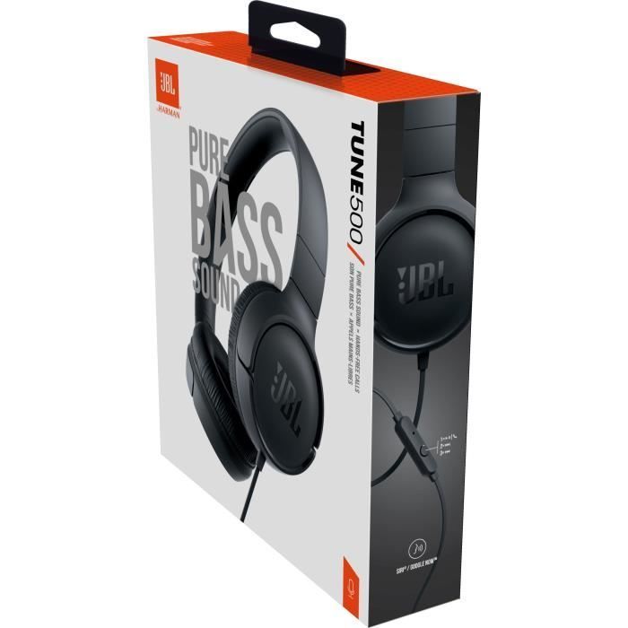 JBL Tune 500 Wired Headphones - Pure Bass Sound - Lightweight and Foldable Design - Black