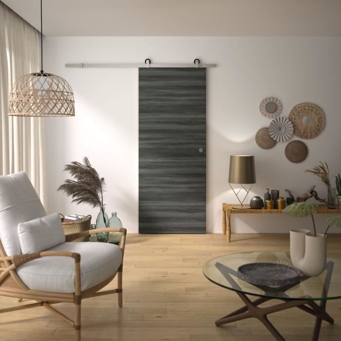 Kit para puerta corredera - OPTIMUM - MILANO2 + BD ALU GR - H 204 x 83 x 3,6 cm, Aluminio, Fácil instalación
