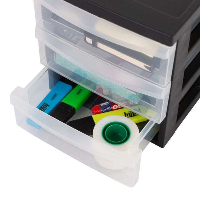 Iris Ohyama, A5 Plastic Desk Storage Tower, 3 Small Drawers, Black, DC-A5