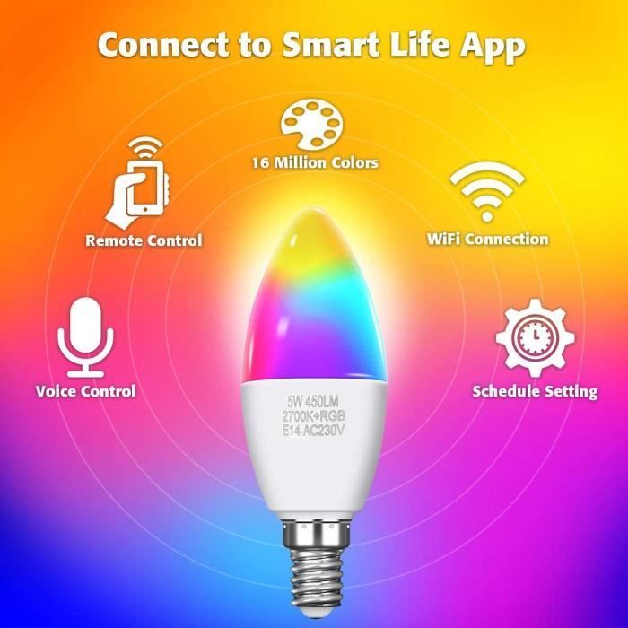 KINGSO Smart WiFi LED Bulb, Multicolor RGB E14 C37, 5W, 450LM