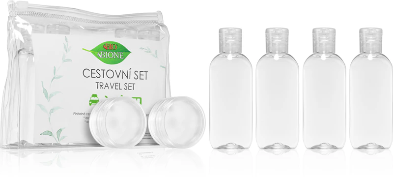 Conjunto de viagem Bione Cosmetics com recipientes para viagem