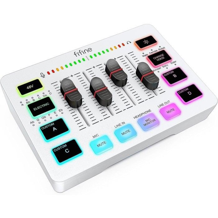 FIFINE Gaming Audio Mixer Streaming RGB PC Mixer for Podcast Recording