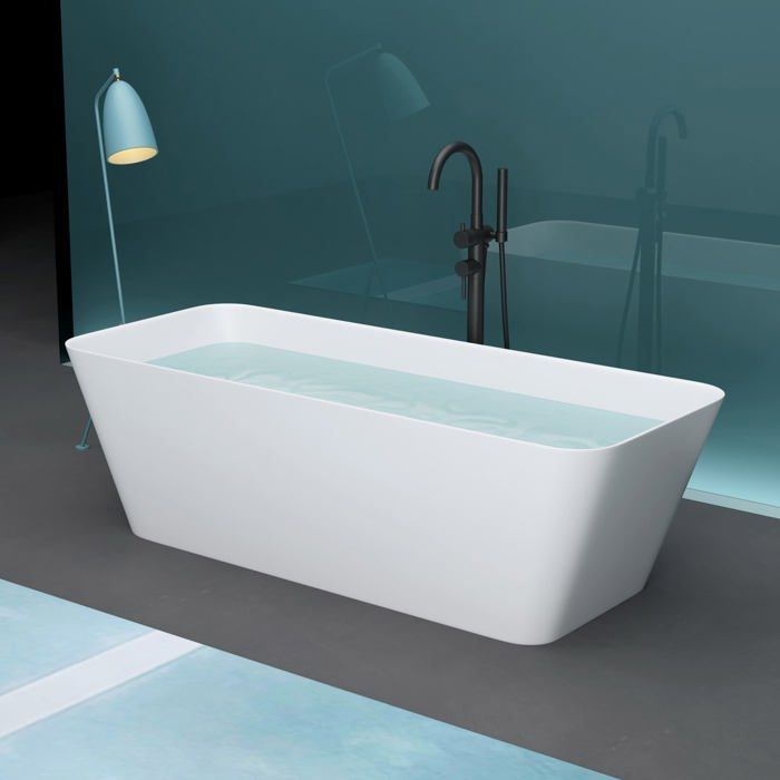 Freestanding rectangular bathtub in matte white mineral cast iron, 170x70x58cm - Mai & Mai - Nano anti-limescale
