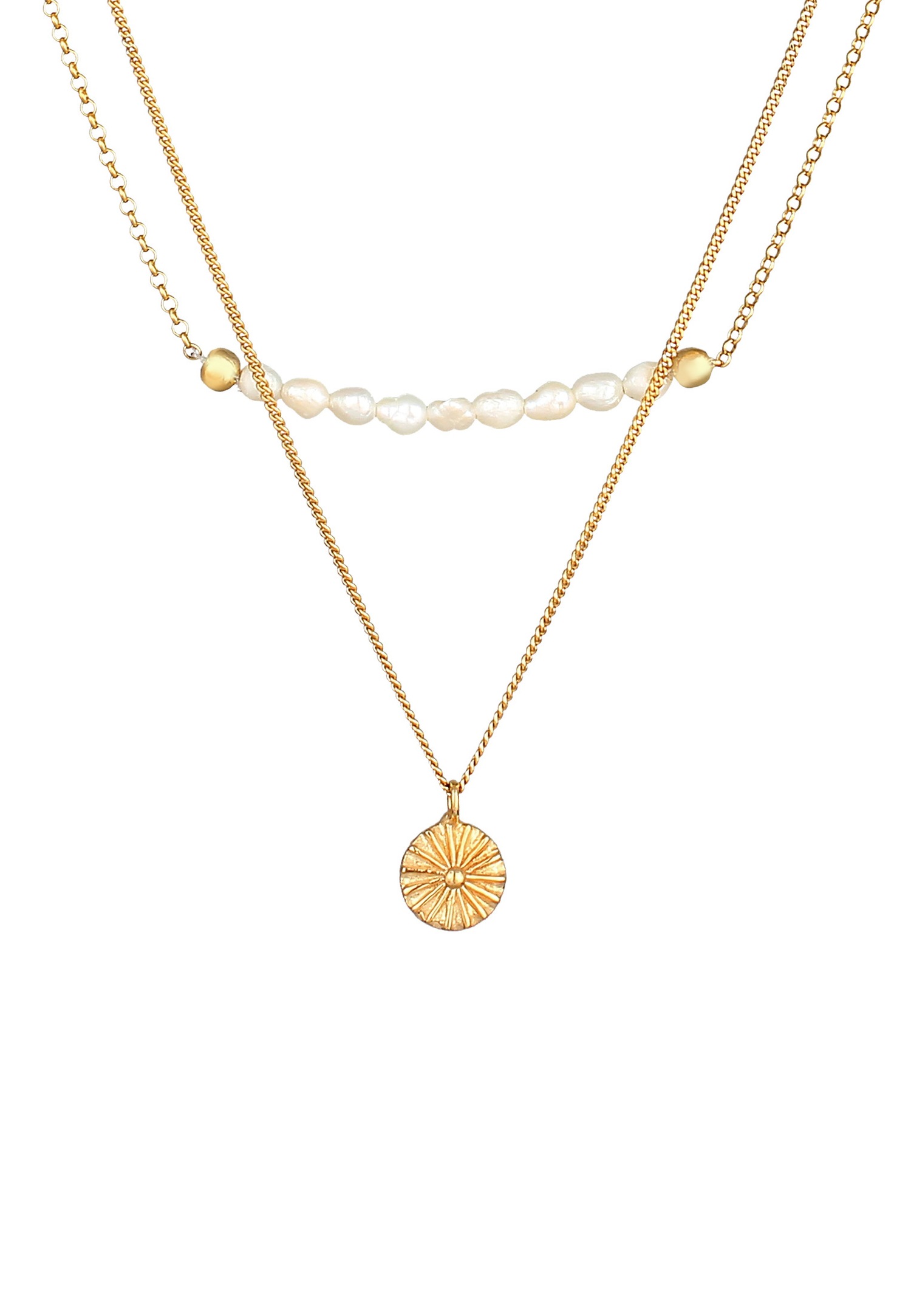 Elli PREMIUM Elli PREMIUM Collier Femmes Couches monnaie boho avec perles de culture d'eau douce en argent sterling 925