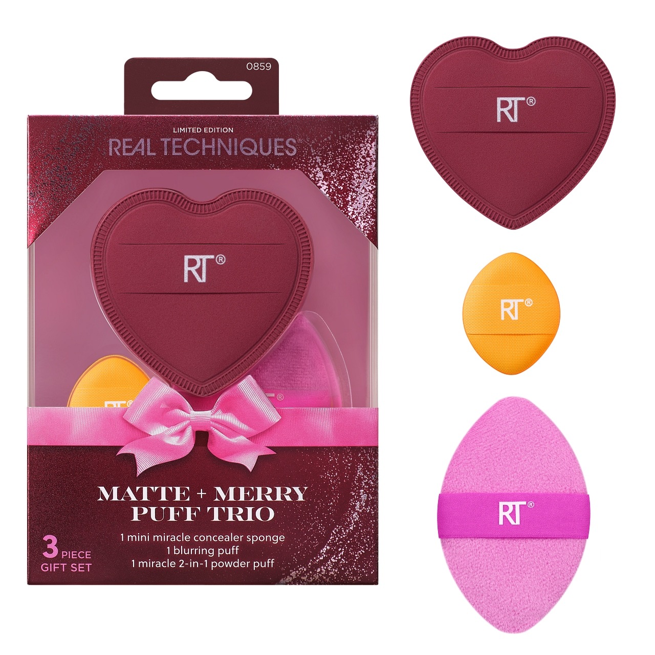 „Real Techniques“ makiažo priedas – „Trio Matte“ + „Merry Puff“ – 1 „Stück“