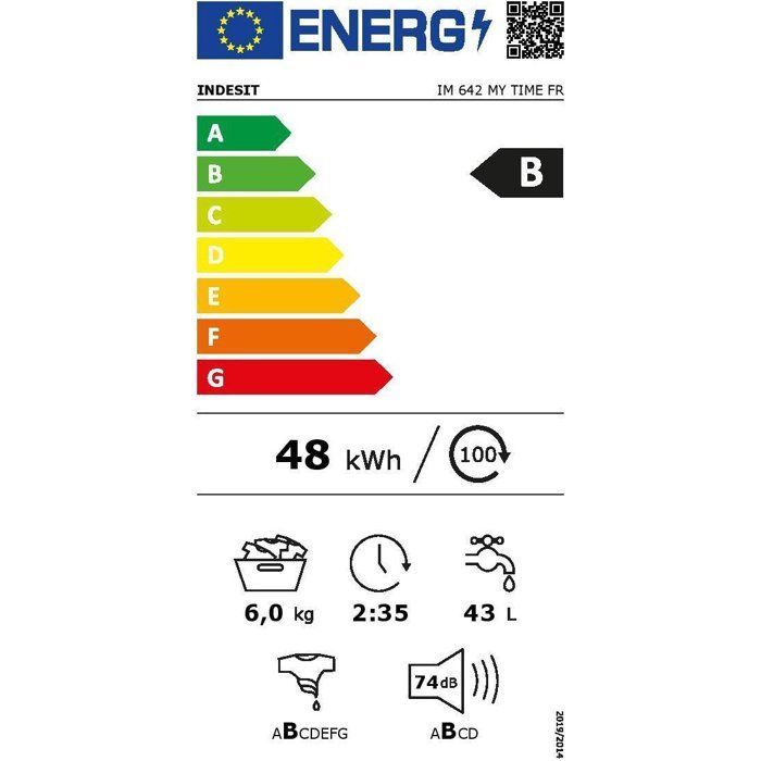 Lave-linge hublot INDESIT IM642MYTIMEFR - 6 kg - Induction - L60 cm - 1200 trs/min - Blanc
