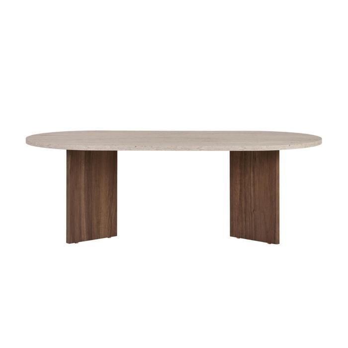 CALICOSY - Table basse ovale L119 cm - IRIS - Travertin/ Noyer