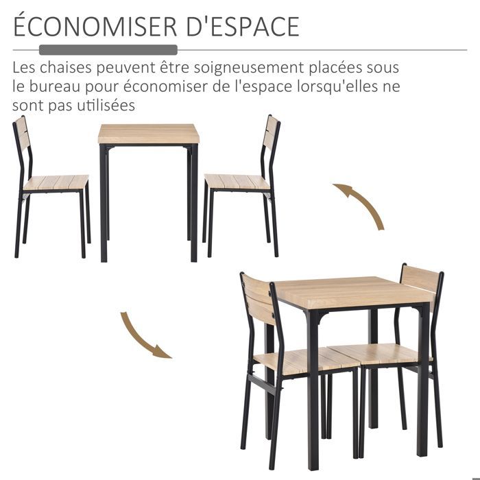 HOMCOM - ensemble table à manger et chaises - MDF - 60x60x76cm - Noir, Bois de chêne clair