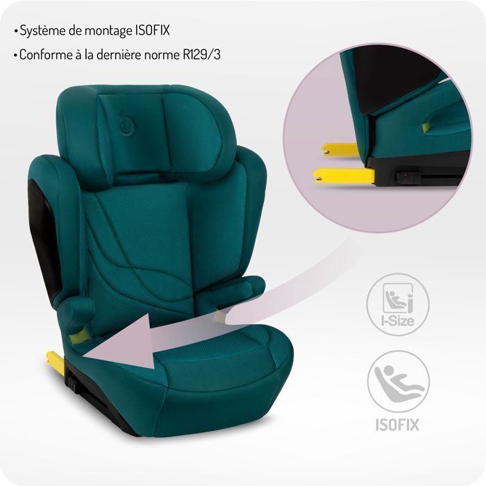 Seggiolino auto MoMi MEI - I-SIZE 100-150 cm - Gruppo 2/3 - ISOFIX - Schienale regolabile in 9 posizioni - Fino a 36 kg - Verde