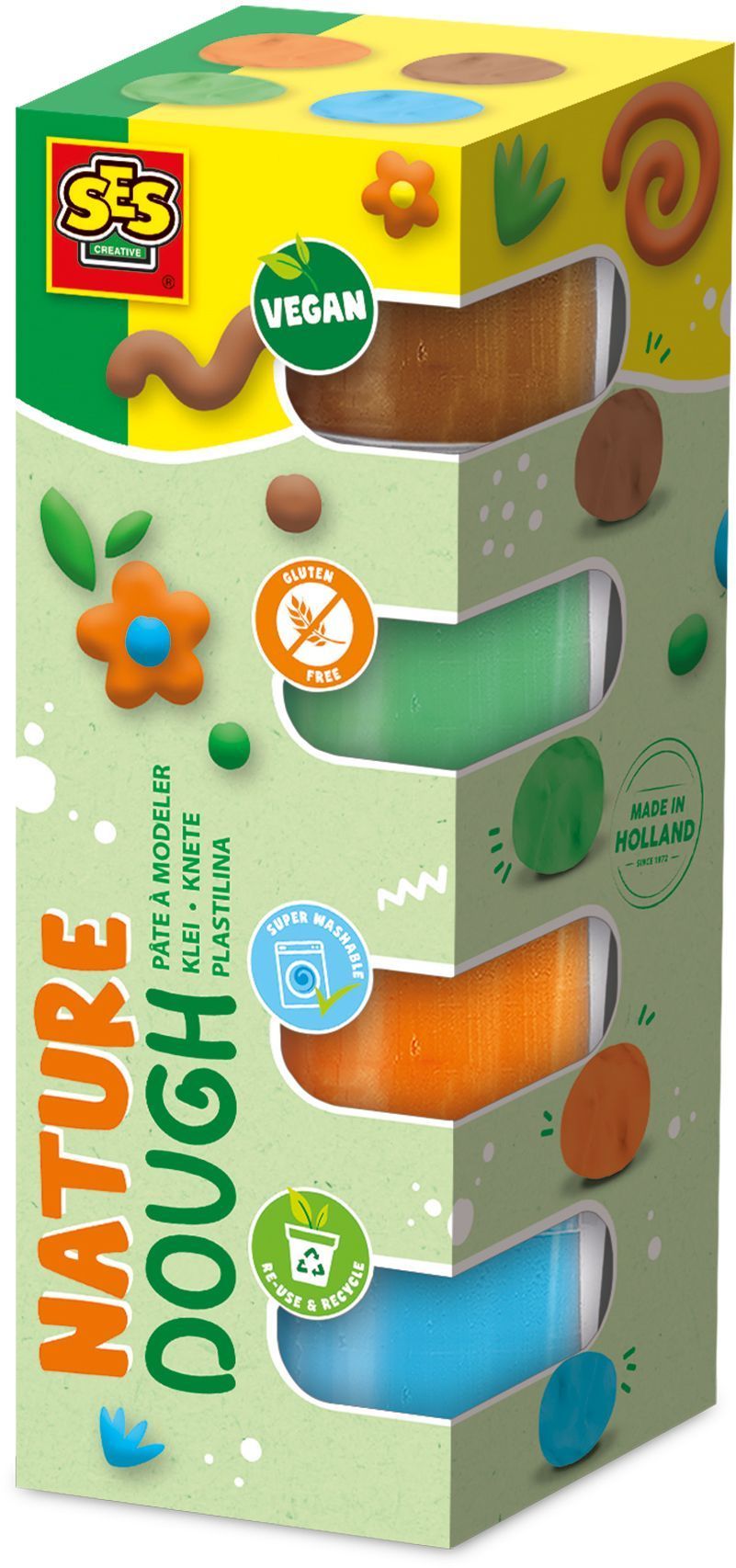 Feel Good Modeling Clay - SES Creative - Dough - Natural (4 x 90g) - Natural Color - Creative and Fun Activity - Age: 1+