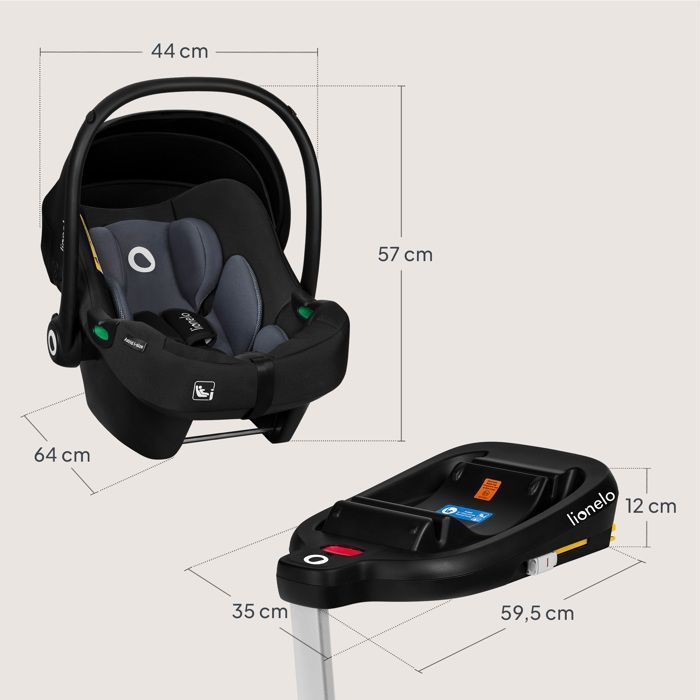 Seggiolino auto LIONELO Astrid i-Size (40-87 cm) con base ISOFIX - ADAC - Porta-neonati - Leggero - Nero/Grigio