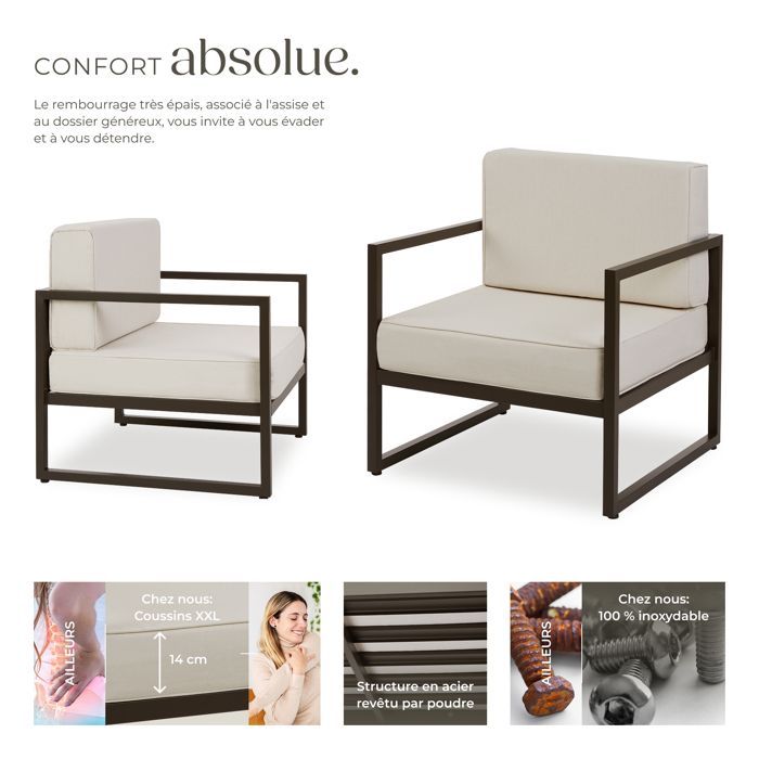 Sillón de jardín - TECTAKE - Silla COMOSA para uso exterior, acolchado XXL, estructura de acero - Beige