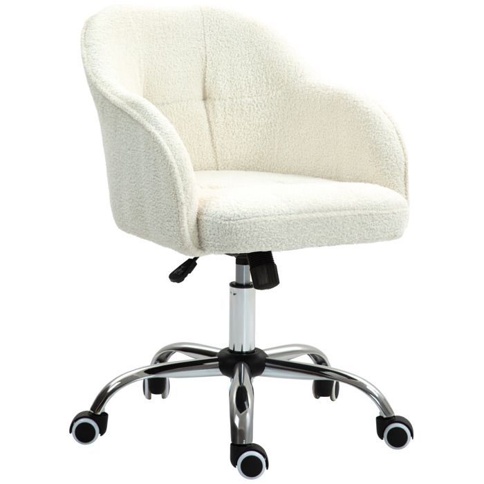 Silla de oficina - HOMCOM - altura regulable, asiento y respaldo acolchados, giro de 360° - Peluche de osito de peluche - 56 x 61 x 86 cm - color crema