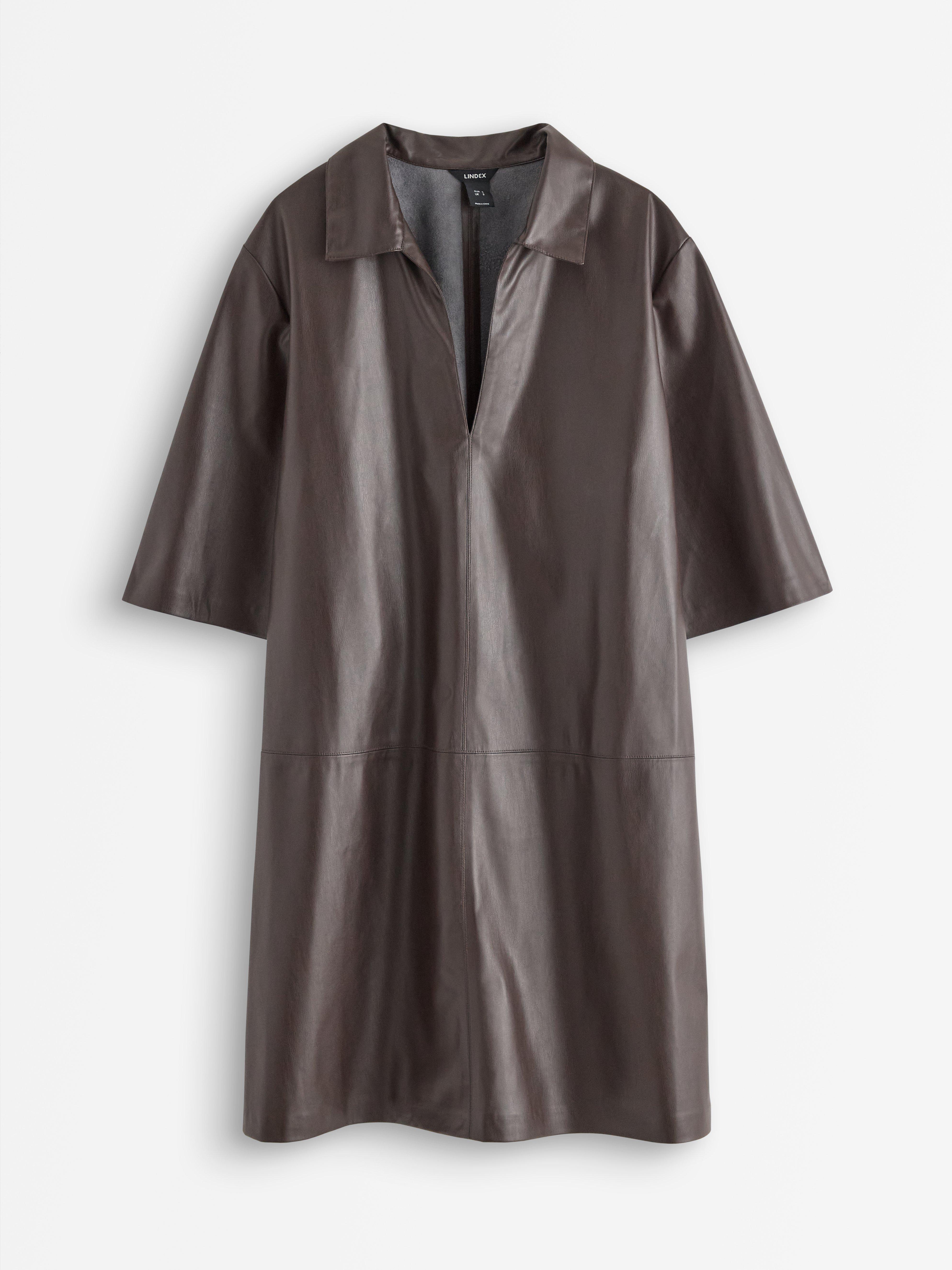 Minivestido de imitación de piel marrón oscuro