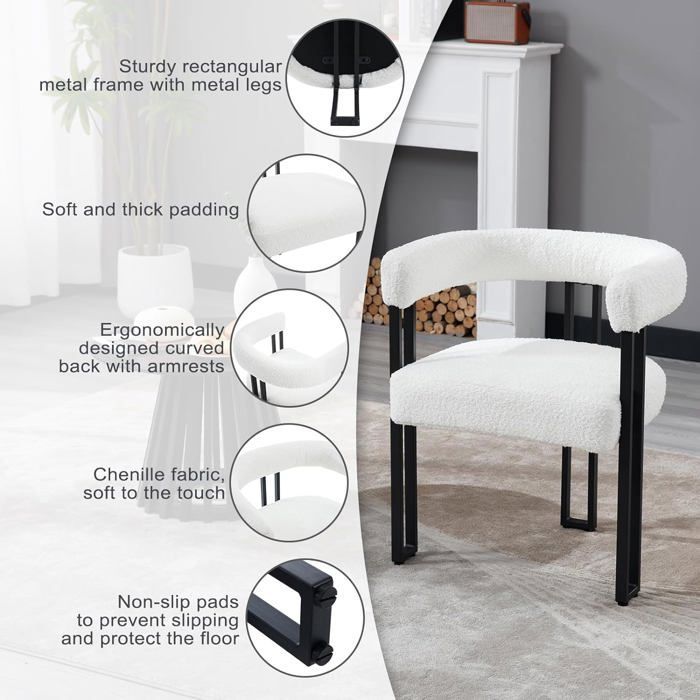 WOLTU Lot de 4 Chaises de Salle à Manger, Chaise Salon en Chenille, Pieds en Métal, Fauteuil Chambre Moderne, Crème W0ATT0322-4