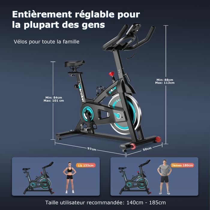 Hometrainer - WENOKER - App-compatibel - Instelbare weerstand - LCD-scherm - Stille werking - Vliegwiel van 13 kg - Maximaal 160 kg
