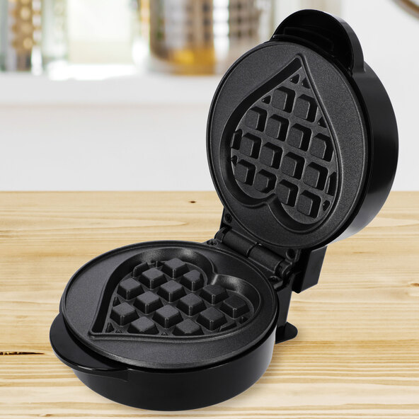 Mini aparat de vafe în formă de inimă, negru