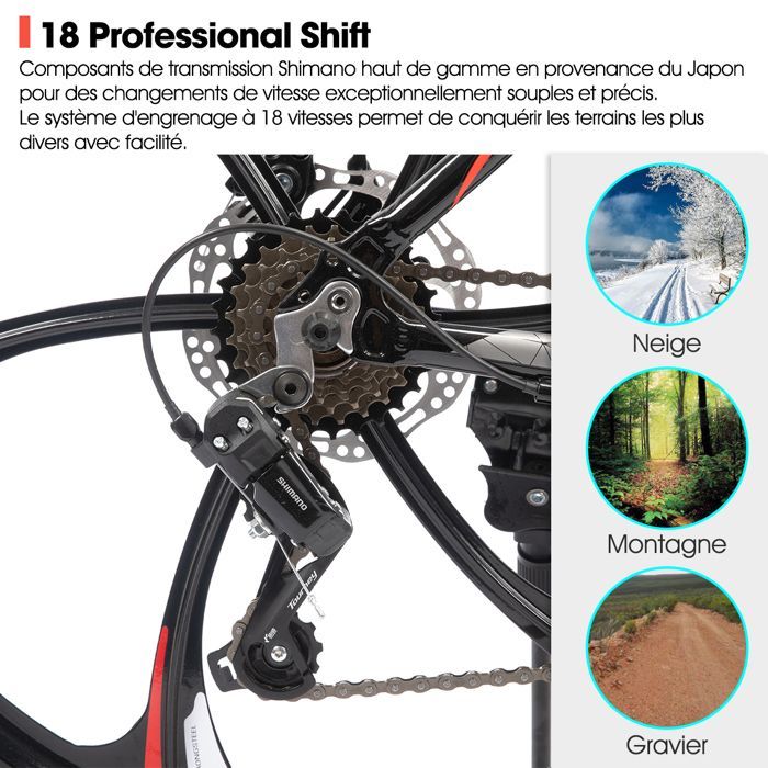 Hiland mountainbike voor volwassenen (26 inch), 6 spaken, 18 versnellingen, met dubbele schijfremmen, lichtgewicht aluminium frame, voor dames en heren.