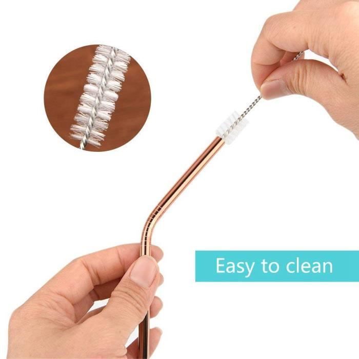 Paquet de 10 - Pailles reutilisables de couleur en acier inoxydable - Comprend 2 longues brosses de nettoyage