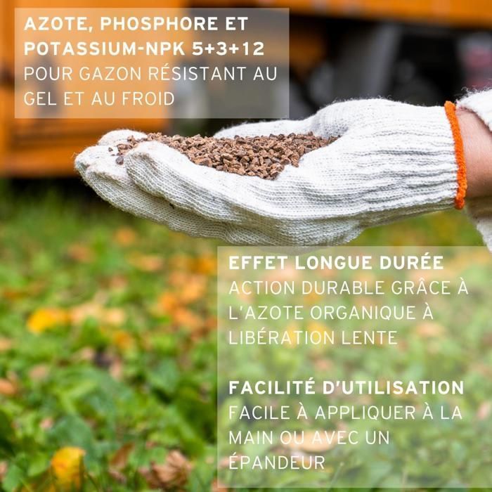 Engrais gazon automne FUXTEC FX-RDH20 enrichi en potassium sac 20 kg pour 1000 m2 granulés solubles fabrication allemande