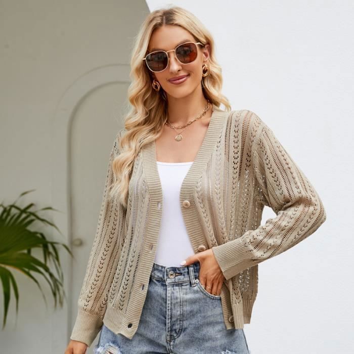 Pull En Tricot Femme Col En V Mode Elegant Slim Fermeture Bouton Automne
