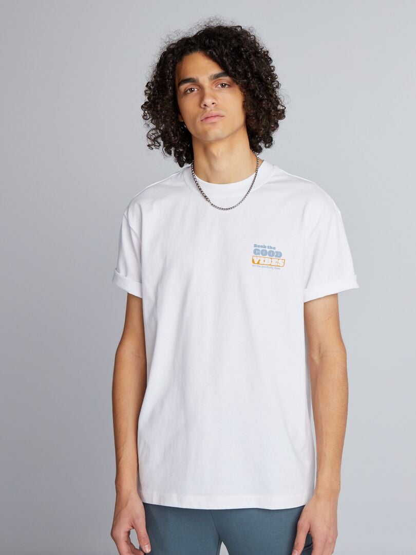 Camiseta de algodón con estampado frontal - BLANCA