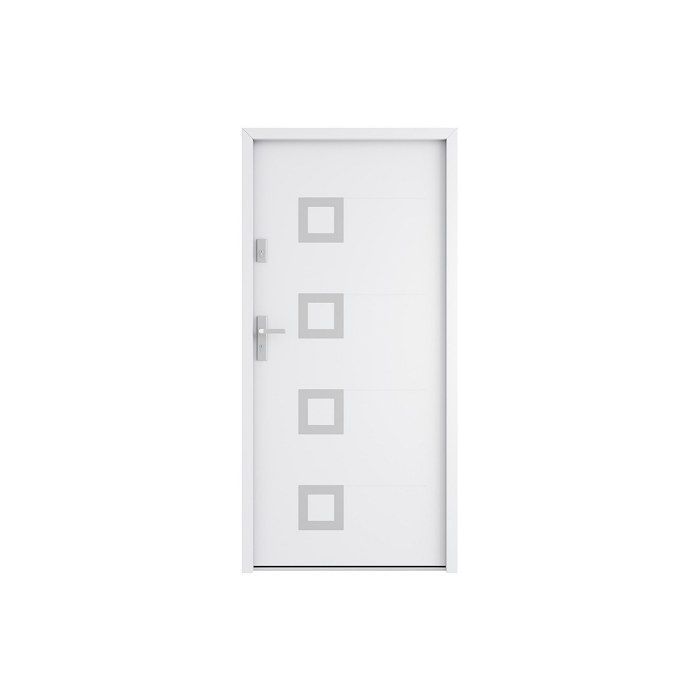 Puerta frontal de acero macizo y acero inoxidable, 207 cm de alto x 100 cm de ancho, blanca - 55 mm de espesor - apertura a la derecha - TIFANA