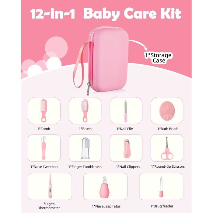 Kit de cuidado para bebés Lictin de 12 piezas, neceser para bebés, kit de cuidado para recién nacidos, libre de BPA para viajes.