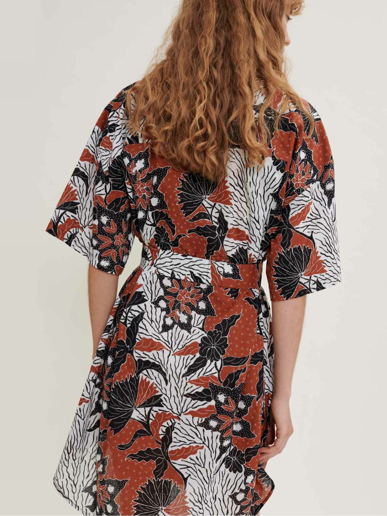 Jurk van katoenchiffon met print, etnisch terracotta