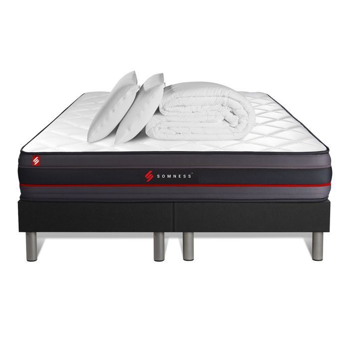 Pack matelas REGEN 180x200 + double sommiers noir 90x200 + Couette + 2 oreillers 180 x 200 cm Noir