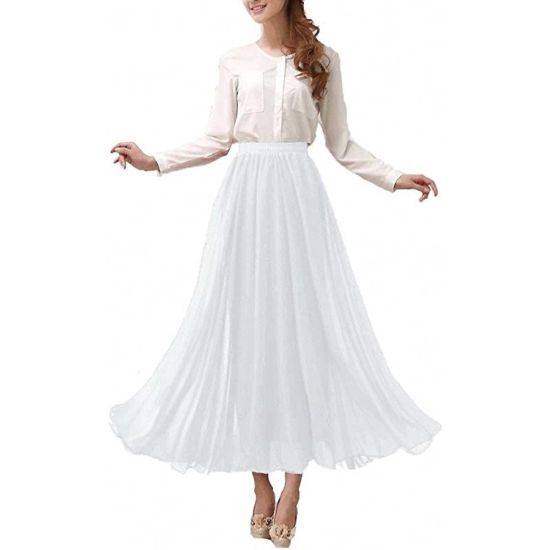 Jupe longue maxi rétro en mousseline pour femme, longueur cheville, idéale pour la plage