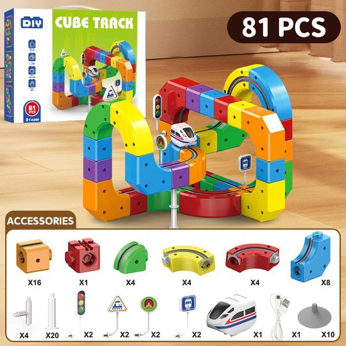 Set di trenino da 81 pezzi - Binari antigravità elettrici 3D con trenino motorizzato e segnali stradali, giocattolo per bambini