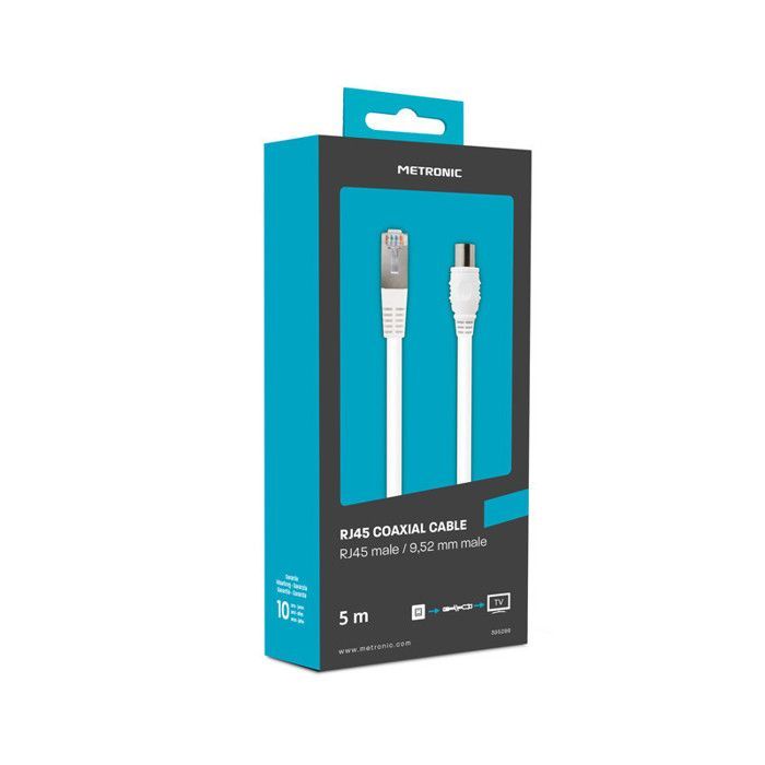 Câble TV coaxial 9,52 mm mâle-RJ45 mâle 5 m - blanc