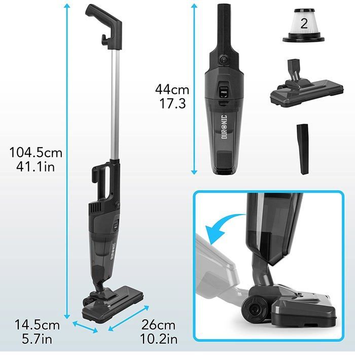 Aspiradora de mano y de escoba Duronic VC9 de 600 W | Sin bolsa | Compacta y ligera | Incluye 2 filtros HEPA | Con cable y portátil | Para